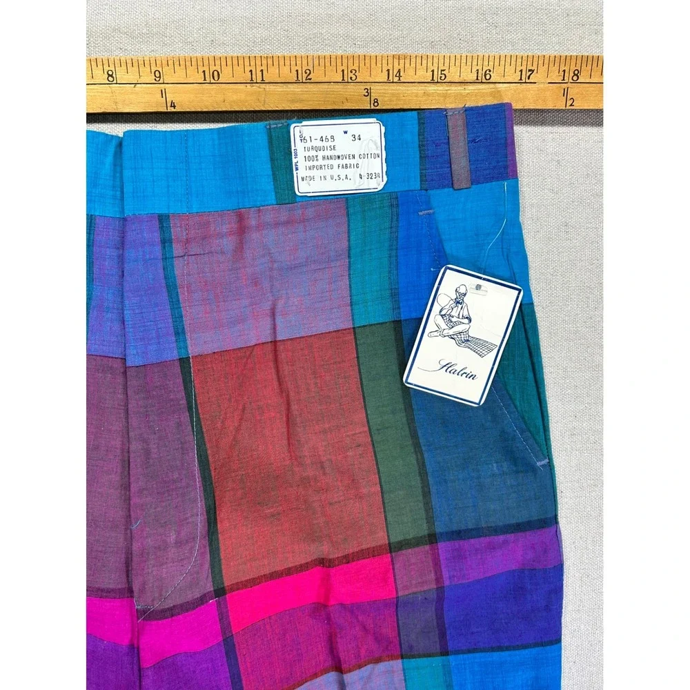 VINTAGE Halrin Men's 34 NWTs Handwoven Turquoise‎ Golf Shorts DEAD STOCK USA